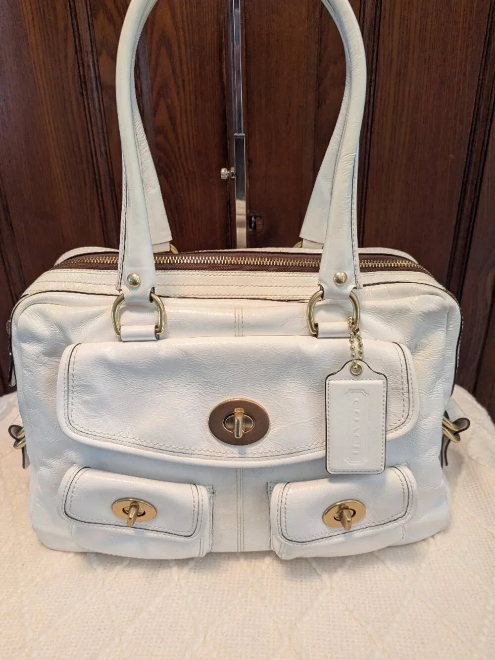 Coach F13051 Y2k Limited Edition Peyton Legacy Satchel White Patent Leather